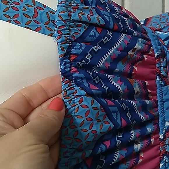 Paper Doll Blue & Pink Geometric/Aztec High Low Midi Dress. Size 12 (girl) - Picture 8 of 9